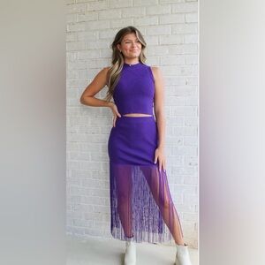 Knit, Fringe 2 piece Skirt Set
